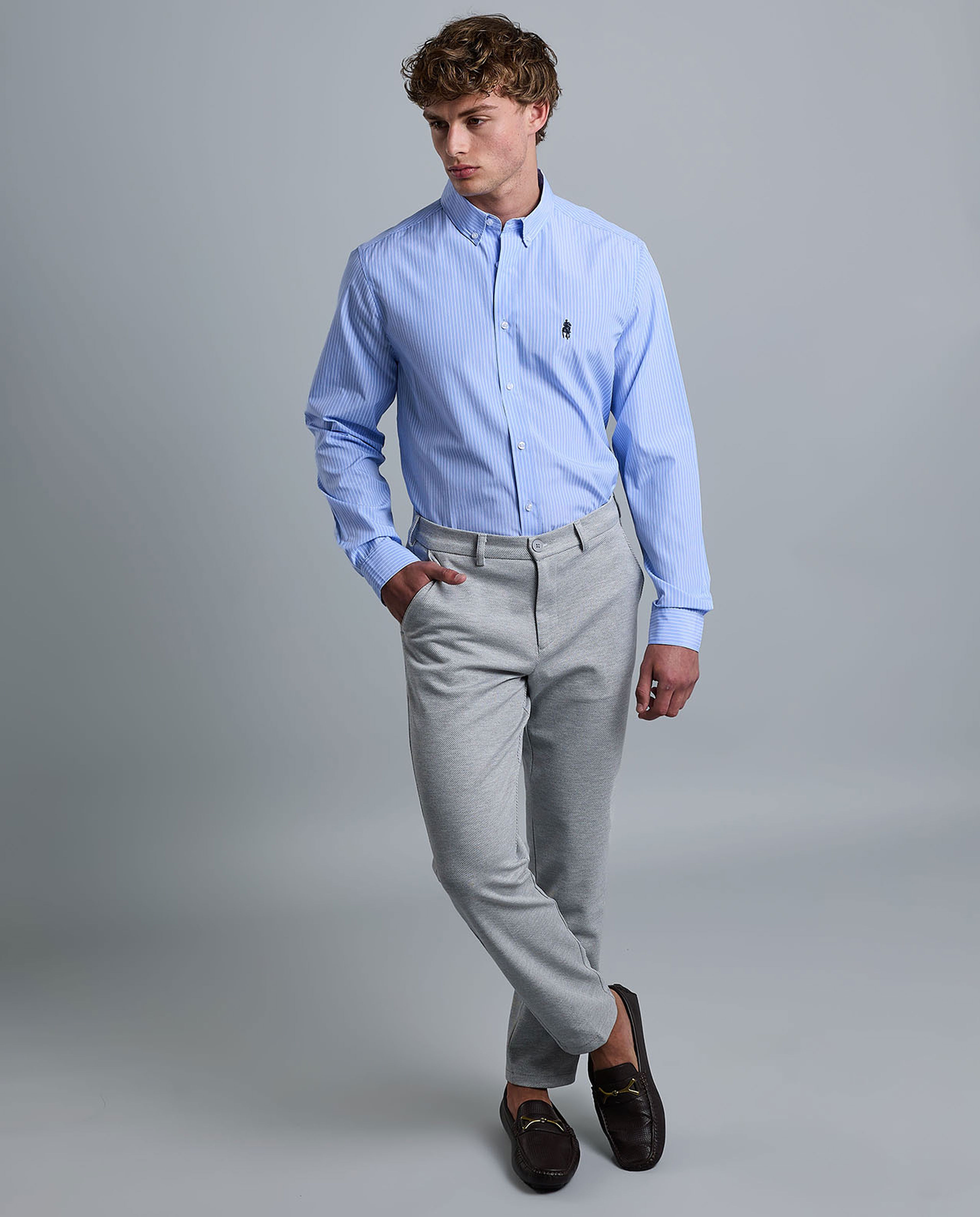 Striped Shirt with Button-Down Collar and Long Sleeves